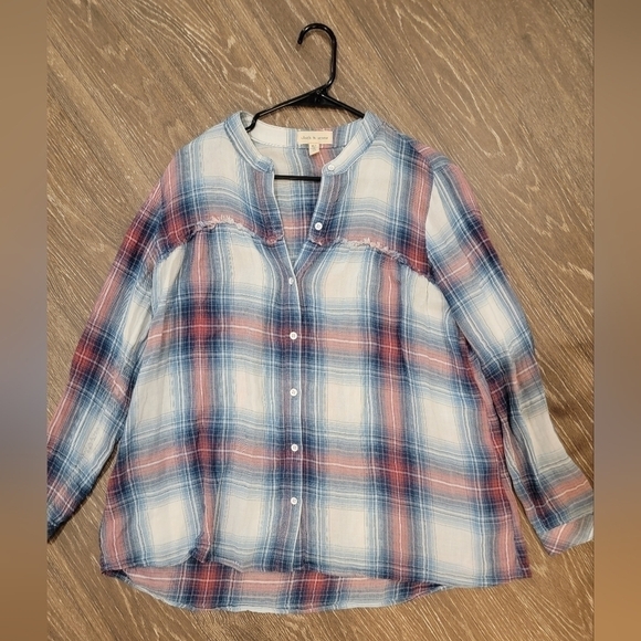 Cloth and Stone by Anthropologie Plaid Fringe Swing Top Tunic Size XS - Picture 5 of 8